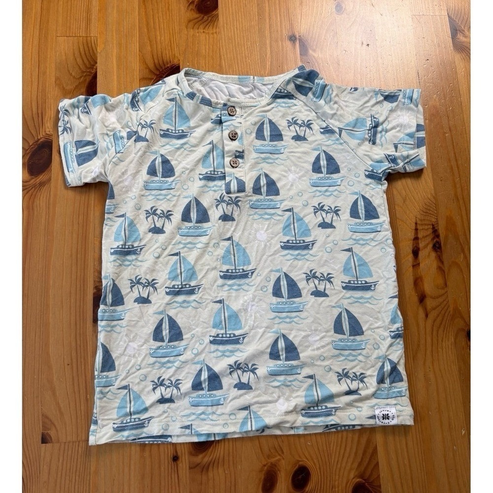 Sweet Bamboo Boys Sailboat Button T-Shirt Size 4